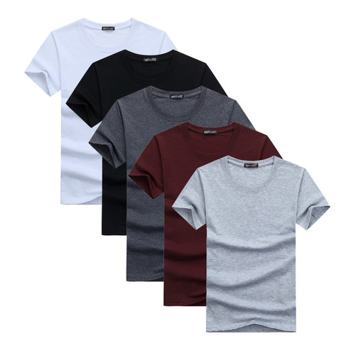 T-shirt en coton à manches courtes pour hommes, 5 pièces, Simple, ligne de conception créative, solide, 2022 ► Photo 1/6