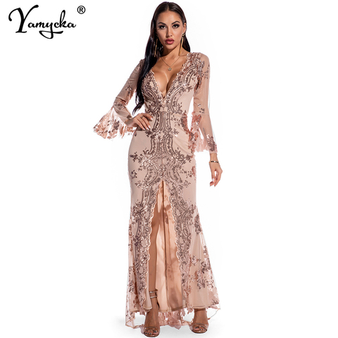 Sexy club fête Sequin maxi robe femmes robe d'été élégant moulante vintage femme robes longues vêtements vestidos livraison directe ► Photo 1/6