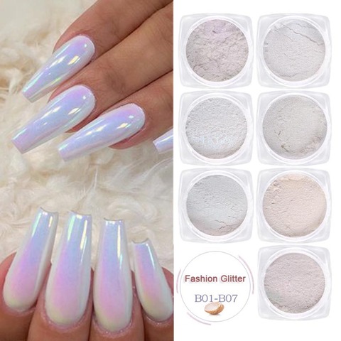 7pc perle ongles paillettes brosse ensemble frotter trempage poudre pour ongles manucure holographique miroir sirène or bleu ongles poussière GLB01-07-1 ► Photo 1/6