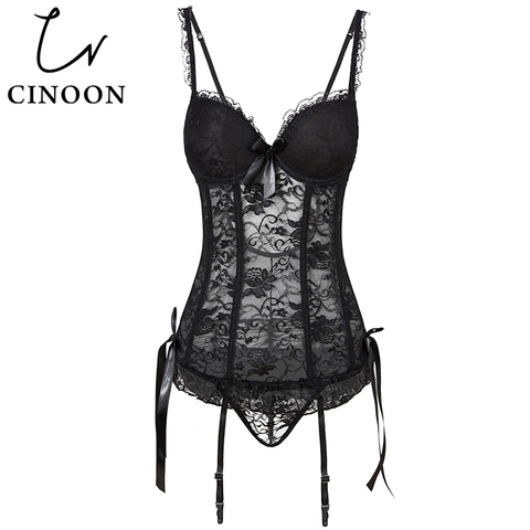 CINOON nouveau Sexy Corset creux femmes sous-vêtements à lacets corps Bustier surbuste maille respirant Corsets femmes Lingerie ► Photo 1/6