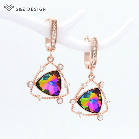 S & Z – boucles d'oreilles triangulaire en cristal pour femmes, bijoux de mariage colorés, nouvelle mode, or Rose blanc, 585 ► Photo 1/6