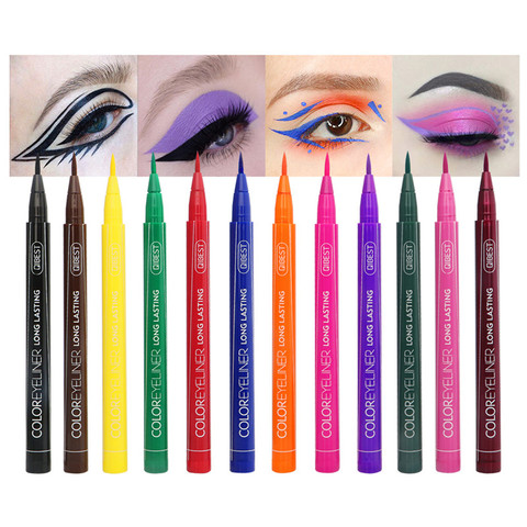 Eyeliner liquide étanche, facile à porter, mat, charmant, 12 couleurs, bleu, rouge, vert, blanc, or, marron ► Photo 1/6