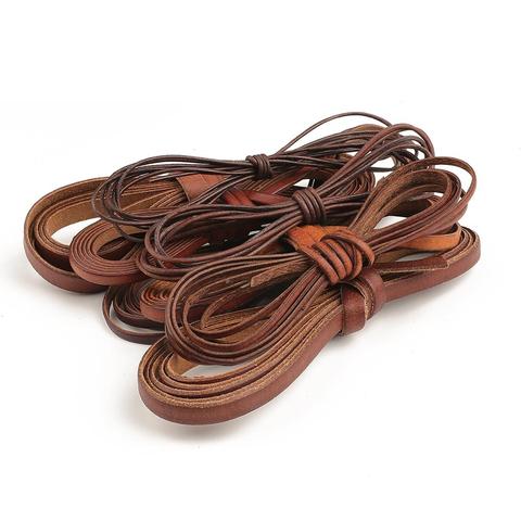 2 mètres rétro cordon en cuir véritable 1.5-10mm rond/plat brin cuir de vache corde couleur marron naturel bijoux à bricoler soi-même fournitures de couture ► Photo 1/6