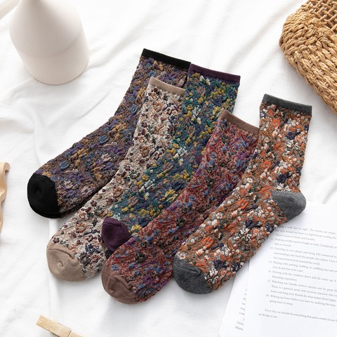 Jeseca imprimer coton femmes chaussettes automne hiver mode Harajuku rétro Vintage Streetwear longues chaussettes pour femmes japonais mignon chaussette ► Photo 1/6