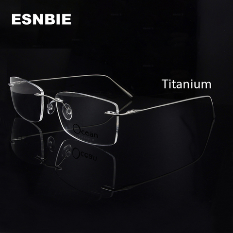 Lunettes rectangulaires sans monture en titane pour hommes, lunettes de démonstration carrées, Prescription, myopie optique ► Photo 1/6