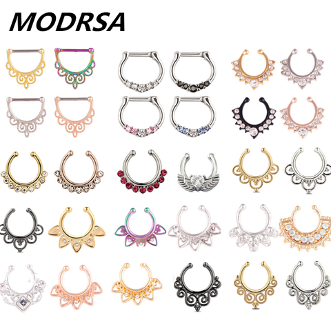 1 pièces Boho acier inoxydable Zircon nez anneau pince sur faux Septum Piercing cerceau anneau Cartilage Piercing Nariz mode bijoux de corps ► Photo 1/6