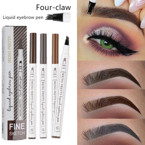 Stylo à sourcils naturel imperméable à l'eau quatre griffes oeil sourcils teinte maquillage trois couleurs crayon à sourcils brun noir gris brosse cosmétiques ► Photo 1/6