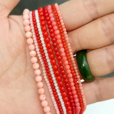 Perles de pierre naturelle corail rouge foncé breloque ronde perles entretoises en vrac pour la fabrication de bijoux 2mm-12mm Pick Size Bracelet à bricoler soi-même collier ► Photo 1/6