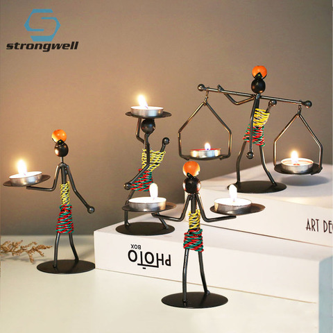 Strong well Mini métal hommes chandelier à la main Art bougeoir décor à la maison Figurines miniatures décoration de la maison cadeau d'anniversaire ► Photo 1/6