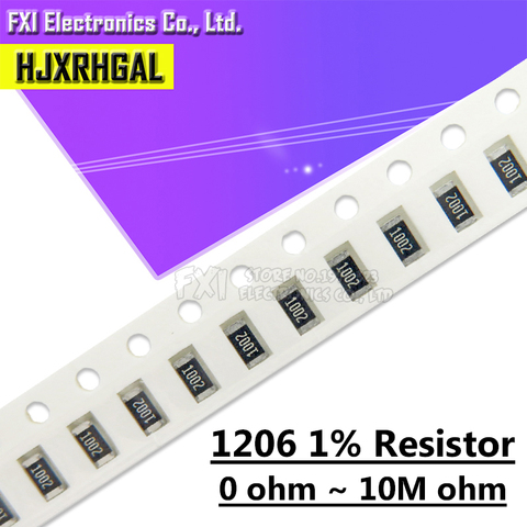 100 PIÈCES 1206 Résistance SMD Précision 1% 0 ohm ~ 10M ohm 1K 2.2K 10K 100K 1R 10R 100R 150R 220R 330R 0 1 10 100 150 220 330 ohm ► Photo 1/2