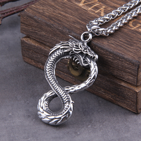 Collier avec pendentif, serpent, dragon nordique, auto-dévorant, Ouroboros, avec boîte en bois en cadeau ► Photo 1/6