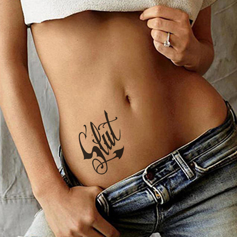 Tatouage autocollant temporaire imperméable pour femmes et hommes, lettres anglaises, flèche, motif de mode, faux tatouage Flash ► Photo 1/6