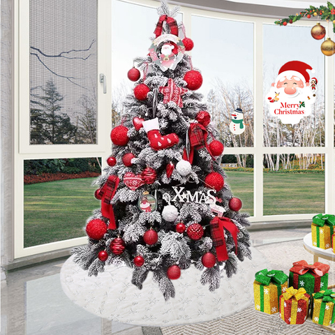 Jupe d'arbre de noël blanche 1 pièce, tapis de fourrure en peluche flocon de neige, ornements d'arbre de noël, tapis de sol, décoration de maison de fête d'anniversaire et de mariage ► Photo 1/5