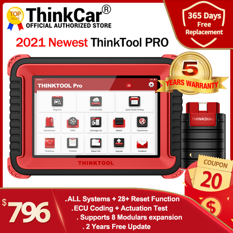 THINKCAR – outil de Diagnostic de voiture THINKTOOL Pro, 8 pouces, système complet, codage ECU, Scanner de Code OBD2, Test actif avec 28 fonctions de réinitialisation ► Photo 1/6