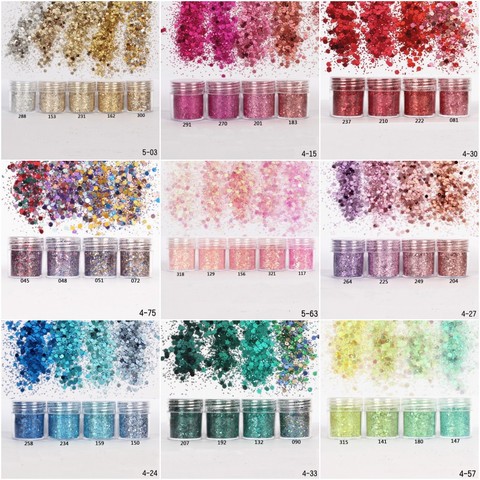 Confettis pour Nail Art, poudre de paillettes 3D, mélange de couleurs, 5 boîtes/ensemble ► Photo 1/6