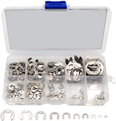 Kit assortiment de circlips en acier inoxydable e-clip anneaux de retenue externes 120 pièces GB896 e-type rondelles fendues en forme de boucle ► Photo 1/5