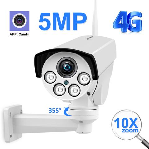Caméra de surveillance extérieure PTZ hd 5MP/1080P, dispositif de sécurité sans fil, avec Zoom x5/10X, autofocus, système infrarouge (50M), codec H.265/Camhi Pro, carte SIM 4G ► Photo 1/6