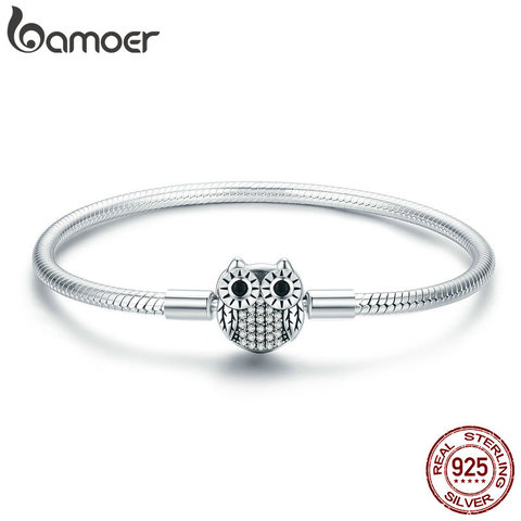 BAMOER authentique 100% 925 argent Sterling mignon Animal hibou fermoir femmes serpent chaîne Bracelet en argent Sterling bijoux S925 SCB067 ► Photo 1/6