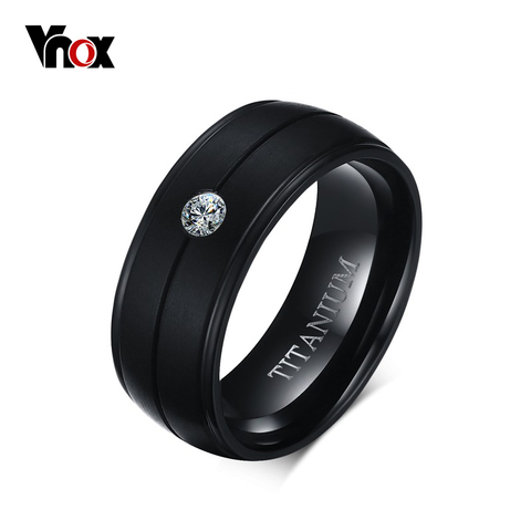 VNOX hommes Punk pur titane noir anneau 8mm mat bandes de mariage avec pierre CZ titane anneaux hommes bijoux en gros ► Photo 1/6