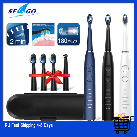 Seago-brosse à dents électrique sonique SG-575 pour adulte, brosse sonique avec minuterie Rechargeable par Usb, 5 modes, têtes de rechange et boîte de voyage ► Photo 1/6