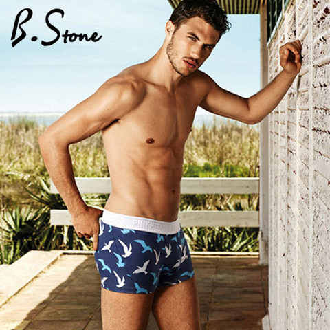 4 pièces/sac hommes sous-vêtements boxeurs océan vent coton Sexy hommes Boxer sous-vêtements rayé vague imprimer hommes Shorts Boxer culottes Cuecas ► Photo 1/6