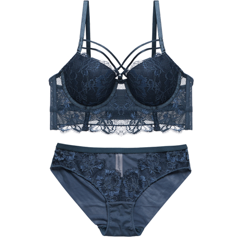 Ensemble de soutien-gorge Push Up Ensemble Lingerie Sexy femmes Sous-Vêtements À Bretelles Coupe Armatures Rembourré Large Dentelle Extensible Profonde V Recueillir Soutien-Gorge ► Photo 1/1