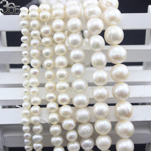 Perles naturelles d'eau douce, 14 pouces, presque rondes, blanches, pour bricolage, 6mm, 8mm, 9mm, 10mm, 11mm, 12mm, livraison gratuite ► Photo 1/6