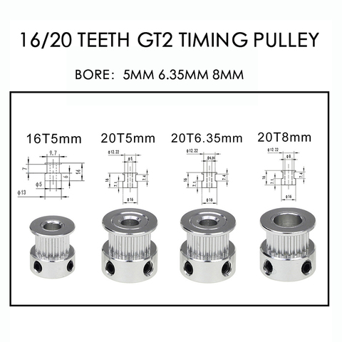 Pièces d'imprimante 3D, 20 dents, alésage de poulie de synchronisation 5mm 6.35mm 8mm pour largeur 6mm GT2 courroie synchrone 2GT poulie à 20 dents 1 pièce ► Photo 1/4