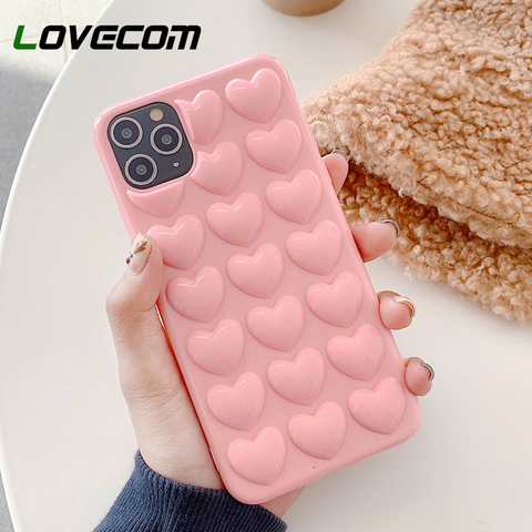 LOVECOM Mode 3D Coeurs Amour Doux TPU Cas Coque Pour iPhone 5 5S SE 6 6 S 7 8 Plus X Bonbons Couleur Téléphone Cas Couverture Avec sangle ► Photo 1/6