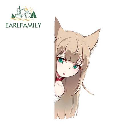 EARLFAMILY 13cm x 6.1cm pour Anime renard fille Peeking vinyle voiture autocollants climatiseur Anime étanche Occlusion rayure décalcomanie ► Photo 1/6