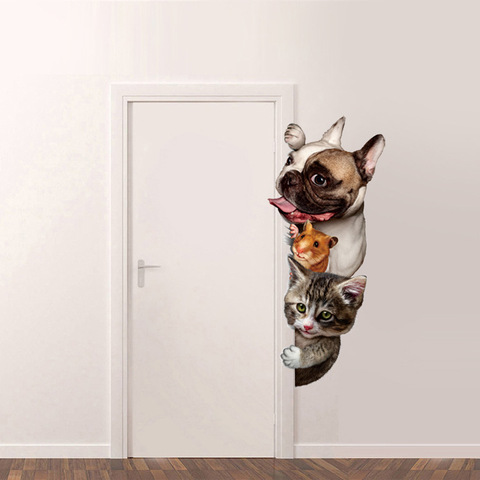 Chiens Chats Souris 3D Mur Autocollant Drôle Porte Fenêtre Décorations autocollants pour meubles et les murs de bande dessinée Animaux Vinyl Decal ► Photo 1/5