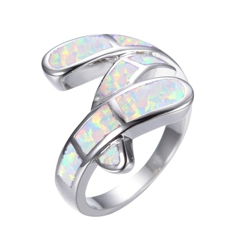 Femmes luxe anneaux mode géométrique blanc/vert/bleu opale anneau pour femmes bijoux anniversaire cadeau ► Photo 1/4