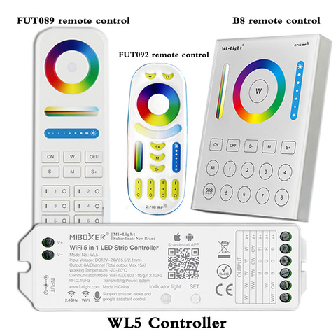 WL5 – contrôleur de bande led wifi 5 en 1, pour RGBW RGB + CCT led, télécommande 2.4G HZ: FUT092,8 zones FUT089,B8, panneau tactile mural ► Photo 1/6