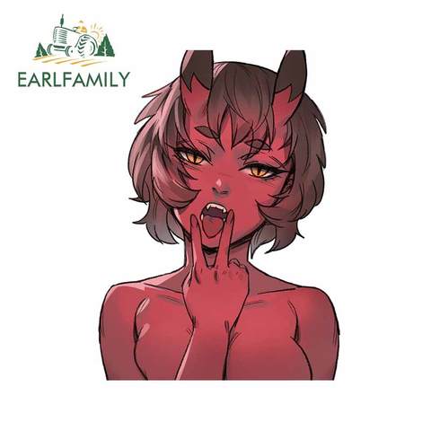 EARLFAMILY 13cm x 9.7cm pour diable fille Ahegao visage voiture autocollants coffre ordinateur portable décalque moto RV Occlusion Scratch voiture style ► Photo 1/4