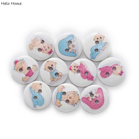 50pcs bébé thème rond boutons en bois couture Scrapbook vêtements cadeaux artisanat travail manuel accessoires veste Blazer 15mm ► Photo 1/2