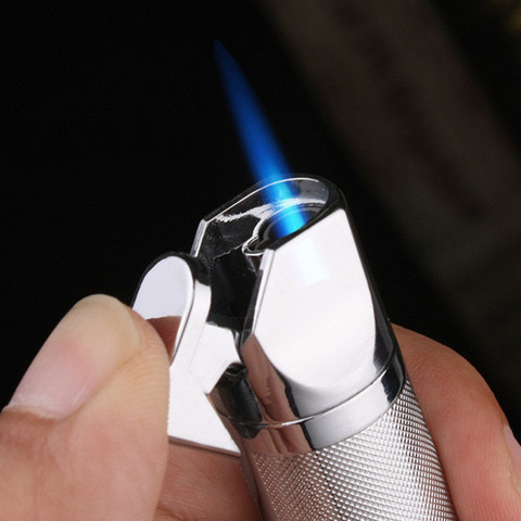 Briquet à gaz à Jet cylindrique en filet, torche Turbo, tuyau en métal coupe-vent, allume-cigare 1300 C, Gadget au Butane pour hommes ► Photo 1/5