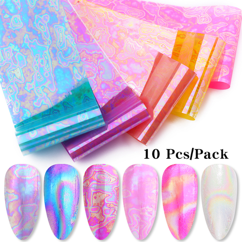 Feuilles pour ongles, effet Laser magique, ange léopard, marbre, diapositives d'été, fleurs, autocollants pour Designs acryliques, décoration pour Nail Art, 10 pièces ► Photo 1/6