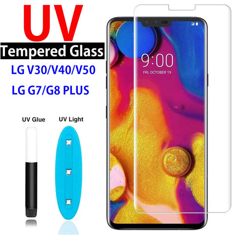 Verre trempé UV Nano liquide V50 pour LG V30 V40 V50 Film de verre UV à couverture complète pour LG G7 G8 Plus Thinq verre de protection d'écran ► Photo 1/6