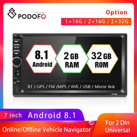 Podofo-Autoradio stéréo avec écran tactile HD 7 