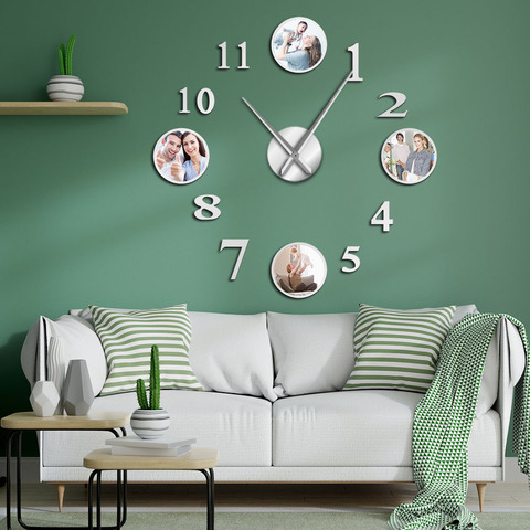 Horloge murale avec cadre Photo personnalisé, grand format, grande horloge décorative, décorative pour salon, famille, bricolage ► Photo 1/6