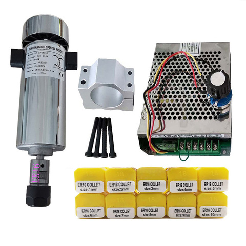 Refroidi par Air 0.8kw DC110V 20000 tr/min CNC Kit de broche ER16/mandrin 800W moteur de broche + régulateur de vitesse d'alimentation pour la gravure ► Photo 1/6