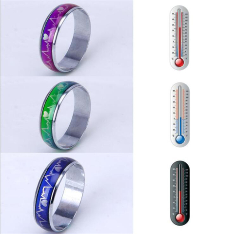 Émotion sentiment variable humeur fréquence cardiaque coloré changeant magique en acier inoxydable Couple bague de fiançailles cadeau de noël ► Photo 1/5