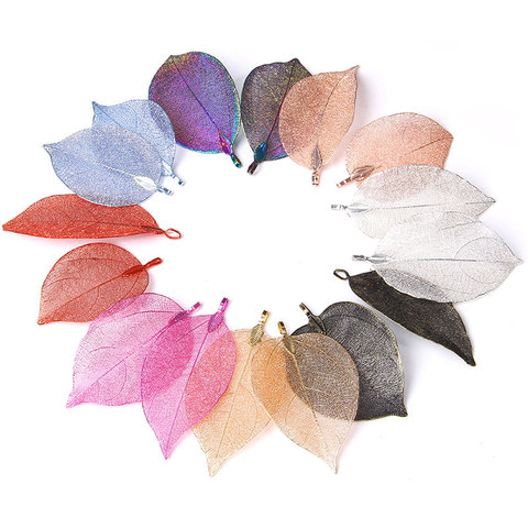 5 pièces feuilles pendentifs pour femmes Multi couleur naturel creux longue feuille breloque collier pour bricolage faisant des femmes bijoux accessoire ► Photo 1/6