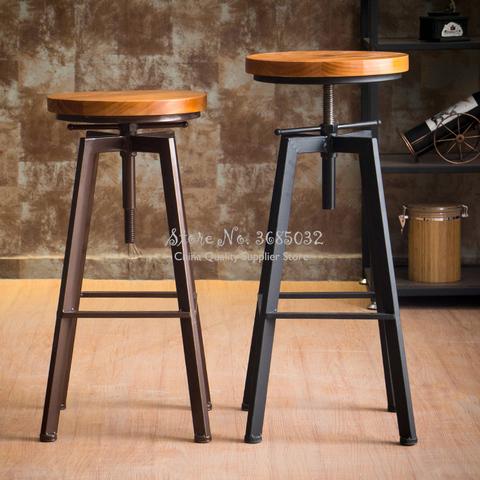 Vintage fer chaise de Bar vent industriel rotatif tabouret de Bar maison levage chaises de Bar en bois massif tabourets hauts maison à manger chaises ► Photo 1/5