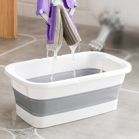 Seau pliable en Silicone, avec poignée Portable, outils multifonctionnels pour l'entretien de la maison, seaux de lavage de voiture et de Camping ► Photo 1/6