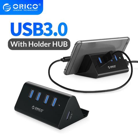 ORICO 5 Gbit/S Haute Vitesse Mini 4 ports USB3.0 Répartiteur de CONCENTRATEUR pour Ordinateur Portable De Bureau avec Support De Support pour Téléphone Tablette PC-Noir/Blanc ► Photo 1/6