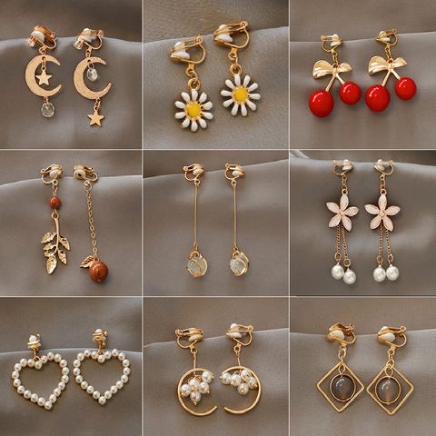 Fashion charm Creative pearl clip on Earrings Cute Handmade Earrings Womens ear clips Jewelry ► Photo 1/6