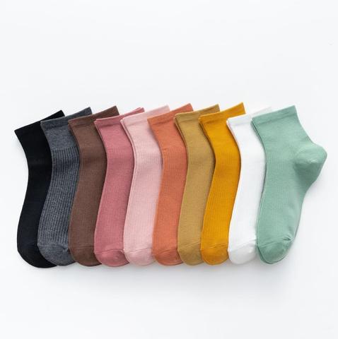 Chaussettes de sport respirantes pour femmes, 10 pièces = 5, paires/lot, chaussettes de bateau, de couleur unie, confortables, en coton, blanc, noir ► Photo 1/6