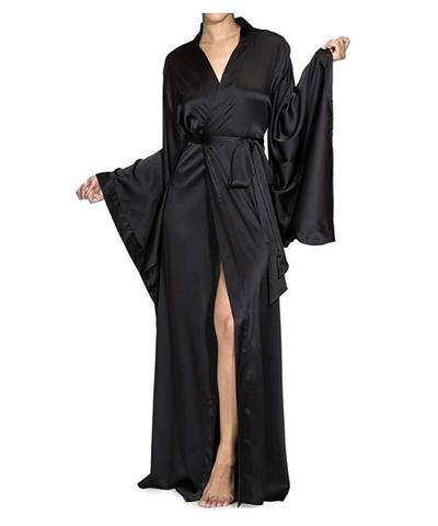 2022 nouveau solide Robes femmes noir rouge à manches longues chemise de nuit dames filles soie Satin lisse printemps déshabillé en dentelle femme peignoir ► Photo 1/4