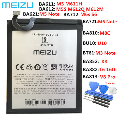 Batterie d'origine BA611 BT61 BA612 BA621 BA711 BA712 BT66, pour Meizu M2 M3 Note L681 5s M5S M5 M6 S6 MX6 E2 M5 Note 16X X8 M8c, nouvelle collection ► Photo 1/6